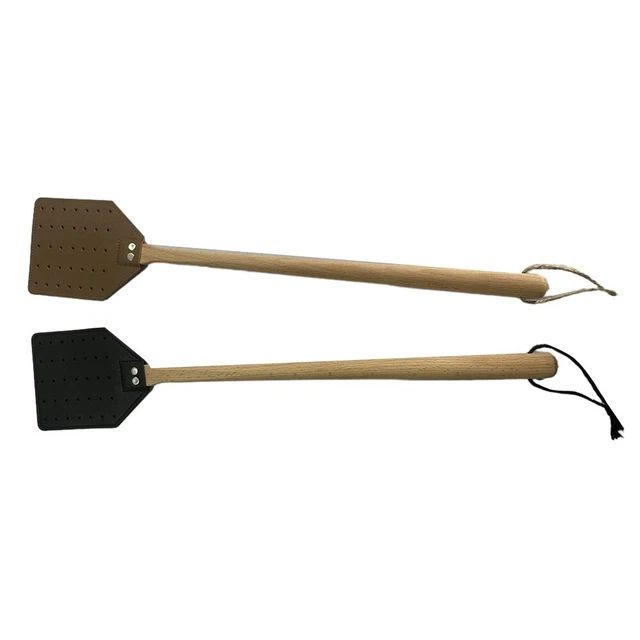 4 Palette Ammazzamosche In Pelle PU Con Manico In Legno – Lunghe 44 Cm – Scacciamosche Manuali - 4