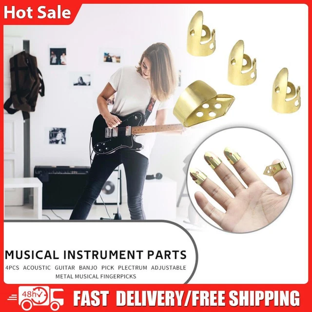Adjustable 3 Finger Picks + 1 Thumb Pick Acoustic Guitar Banjo Pick (Gold)