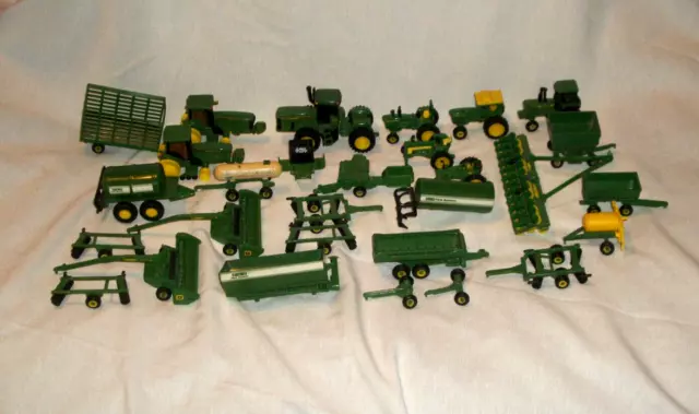 Lot 28 Pieces John Deere Ertl Tractors Mini 1:64 Farm Equipment