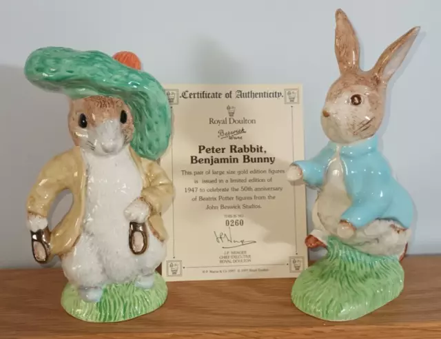 Beswick Ware PETER RABBIT & BENJAMIN BUNNY large sz gold L/E Beatrix Potter 1997