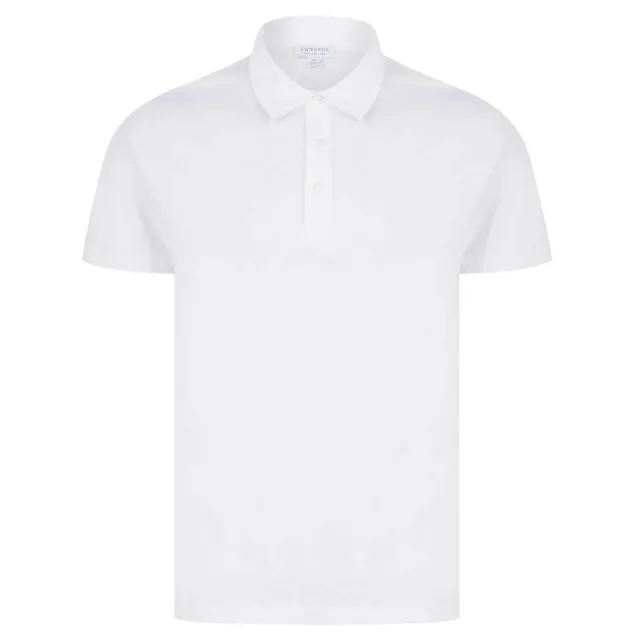 Sunspel Mens Polo Shirt Classic Regular Fit Light Weight Jersey Polo in White