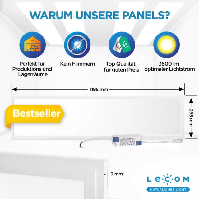 LECOM LED Panel 120x30 Deckenleuchte Neutralweiß Kaltweis für Lager Produktion