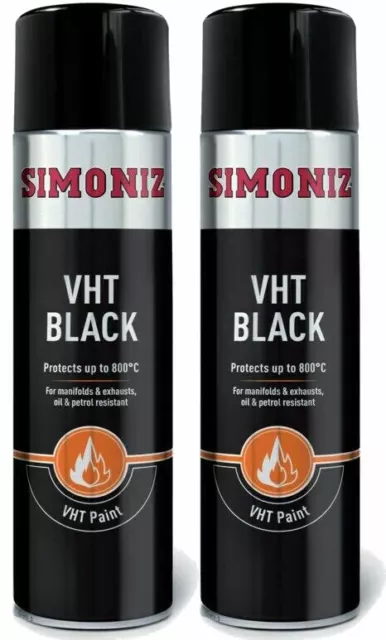 SIMONIZ VHT MATT BLACK PAINT VERY HIGH TEMPERATURE CAR SPRAY AEROSOL 500ML x2