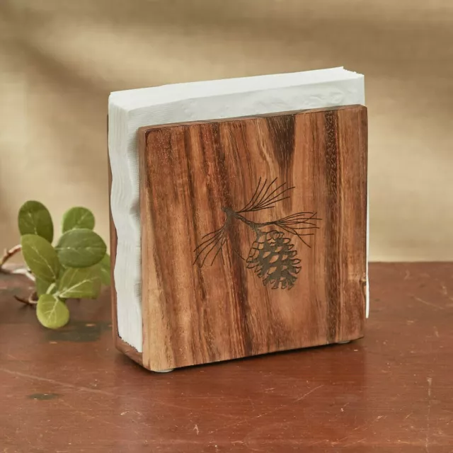 Park Designs Rustic Wood  Napkin Holder with Pinecone & Bear Motifs