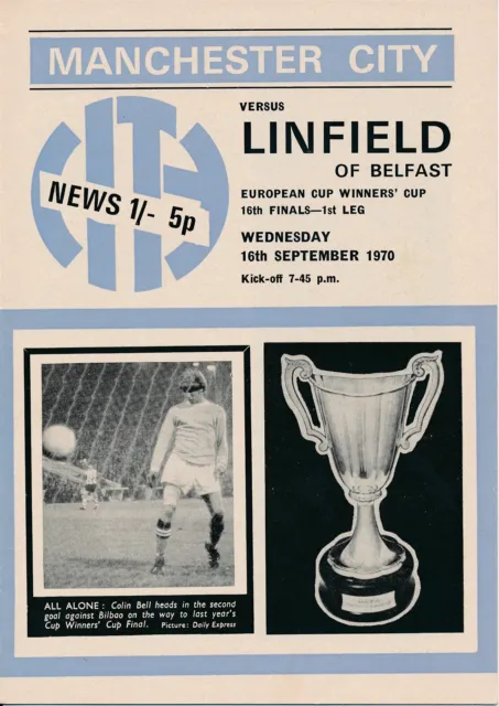 MANCHESTER CITY v Linfield Ireland (Cup Winners Cup) 1970/1971