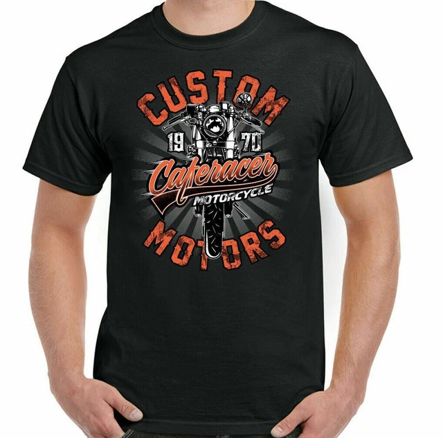 Cafe Racer T-Shirt Mens Motorcycle Skull Motorbike Indian Biker Bike Custom Top