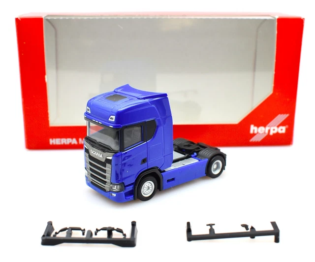 Miniature HERPA - Camion SCANIA CR 20 8x4 Avec Plateau & Remorque 1+1 Essieu (1/87)