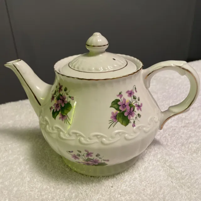 Vintage Ellgreave Wood & Sons Ironstone Teapot With Purple Violets England
