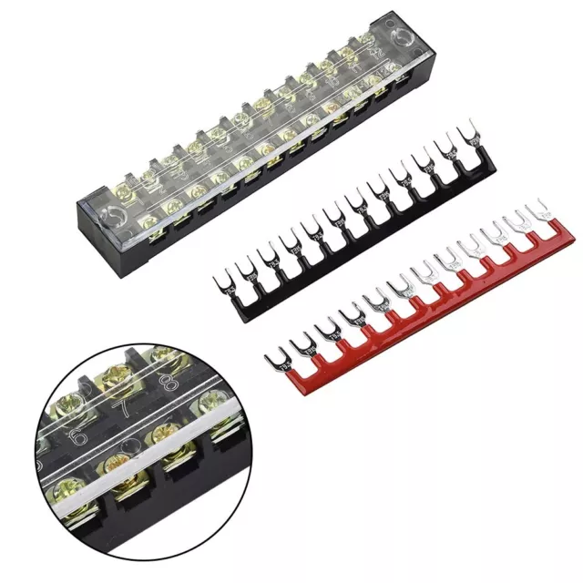 12 Position Dual Row Terminal Blocks Screw Fixed Electric Barrier Strip 600V 15A