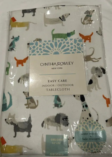 Cynthia Rowley Watercolor Dog Puppy Tablecloth Oblong 52”X70” Indoor Outdoor NEW