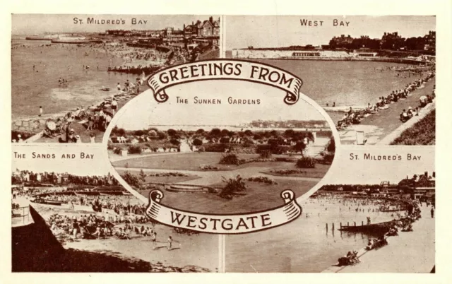 Vintage Kent Multi View Postcard, Greetings from Westgate On Sea AP0