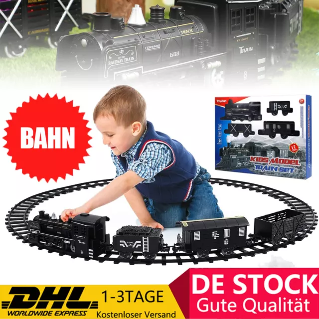 Kinder Modelleisenbahn Steam Lok Zug Komplett-SET mit Schienen Sound & Light