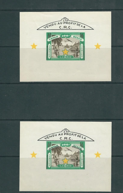 Belgian Congo Environ? 2 Souvenir Feuilles Surimprimées pour Crc Secours VF MNH