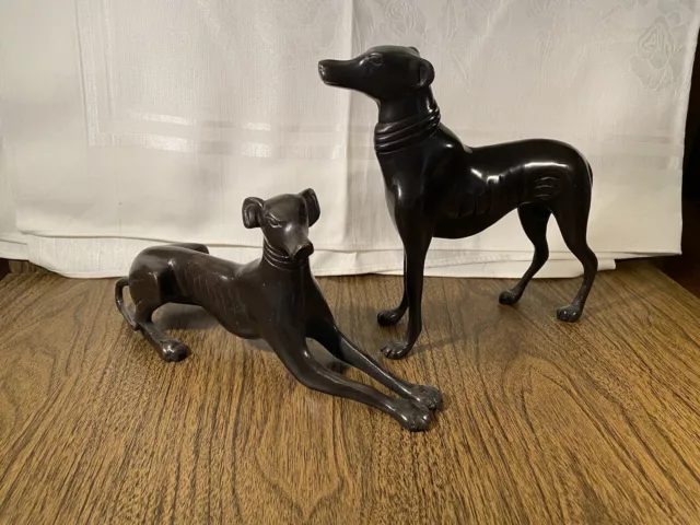 Dog Figurines Greyhound Bronze Statue Bronze Metal Whippet Vintage Decor