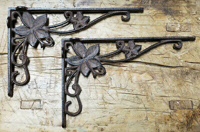 2 Cast Iron Antique Style FLOWER & VINE Brackets, Garden Braces Shelf Bracket