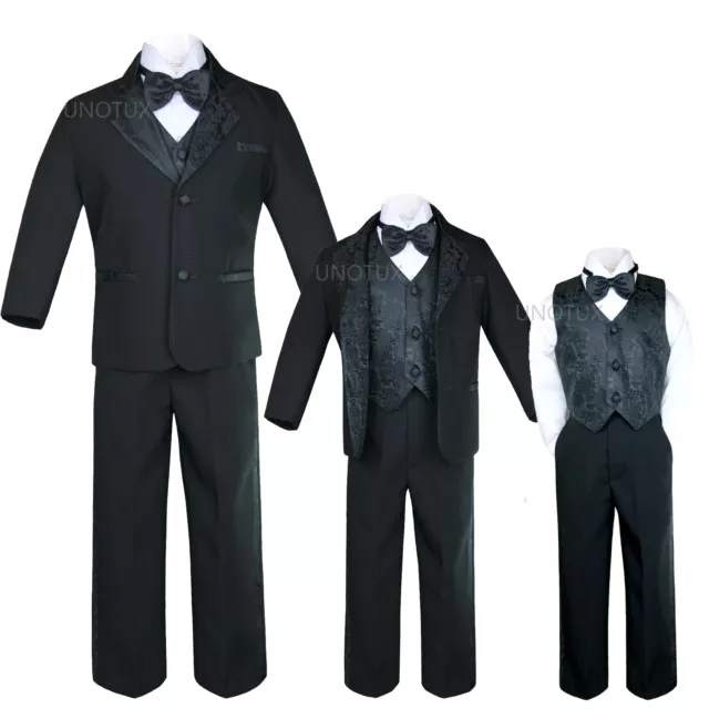 Black Baby Toddler Kid Teen Boys Formal Wedding Bow Tie Paisley Tuxedo Suit S-20