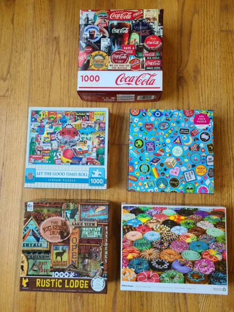 NICE Mixed 1000 Piece Puzzle Lot of 5, Complete