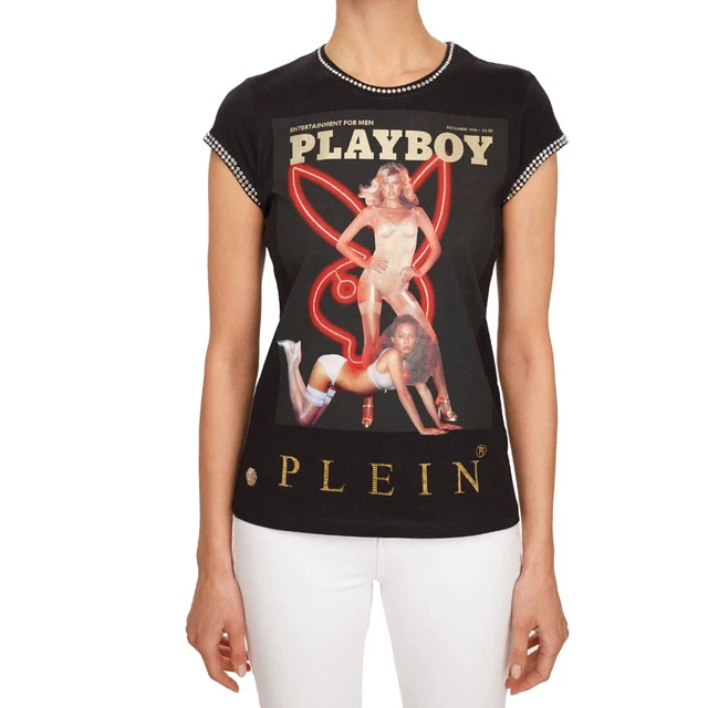 T-shirt PHILIPP PLEIN X PLAYBOY – Imprimé Skategirl Avec Cristaux – Blanc – Neuf Avec étiquettes