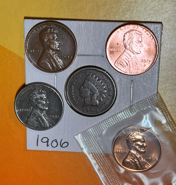 Indian Head, Lincoln Steel, Wheat ,Proof, Only *P *Mint Cent Penny  Set 5 Coins
