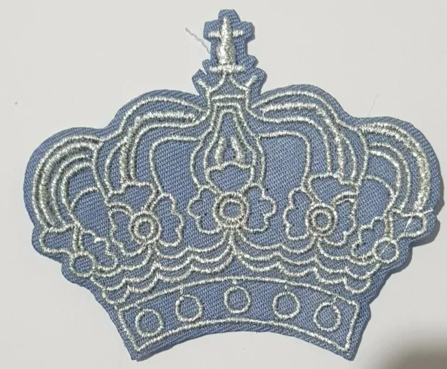 himmelblau silber Krone Aufnäher Aufbügeln Nähen König Königin Kostüm bestickt Ba
