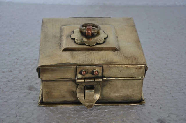 Unique Square Shape 4 Compartments Brass Betel Nut Box , Rich Patina