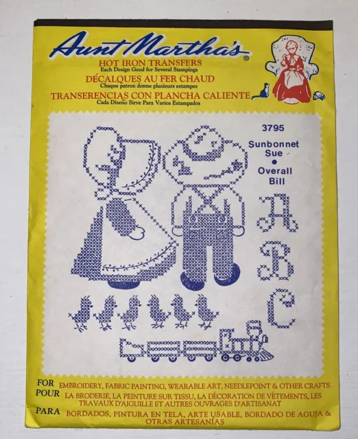 New Vtg Aunt Martha’s Hot Iron Transfer No. 3795 Sunbonnet Sue Overall Bill