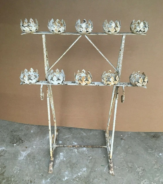 Antique Vintage Shabby Garden Candelabra White Metal Chic Old 449-22B