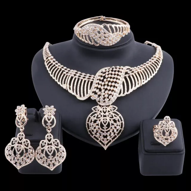 Women Wedding Jewelry Sets For Brides Gold Plated Costume Necklace Earrings Set