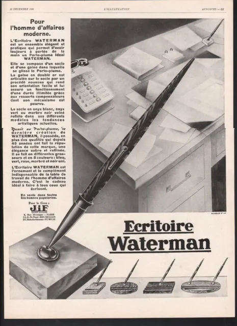 1928 Jif Ecritoire Waterman Desk Marble Ink Pen Ideal Ball Roller Deco Ad21567