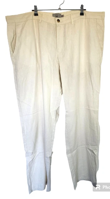 M&S Collection Regular Men Linen Blend Stone/Cream Pants - Size 44x33
