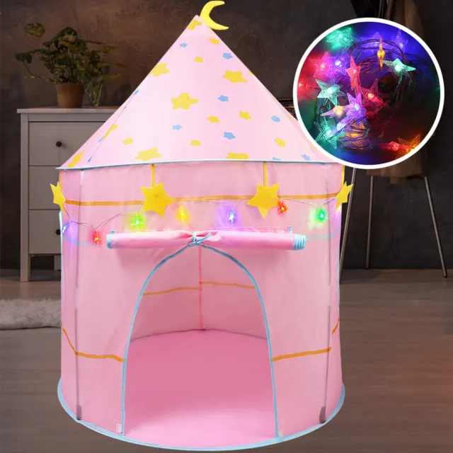 Princess Castle House Indoor/Outdoor Kids Play Tent for Girls w/ star LED Lights