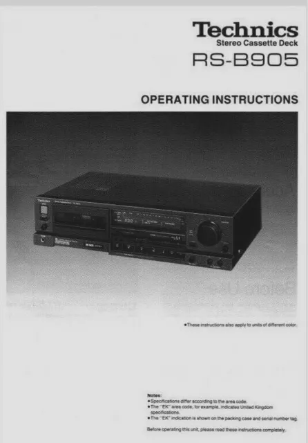 Technics RS-B905 Stereo Cassette Tape Player Operating Instruction - USER MANUAL