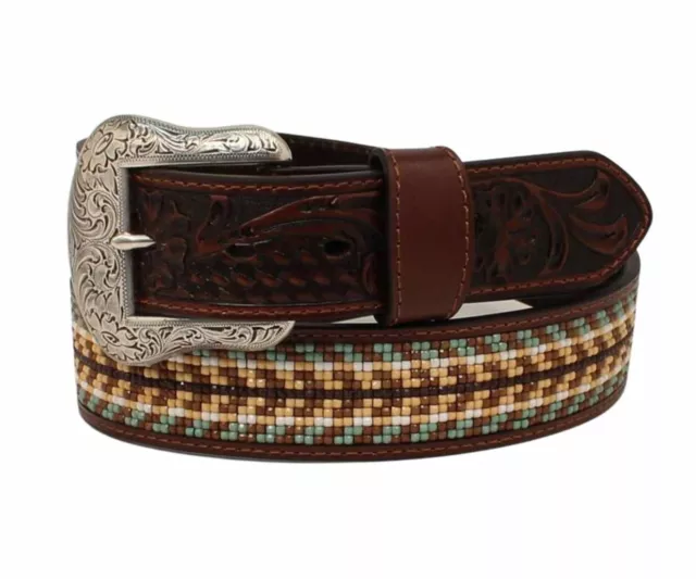 Nocona Western Belt Style N210005302 - Beaded Inlay with Leather Overlay Size 36