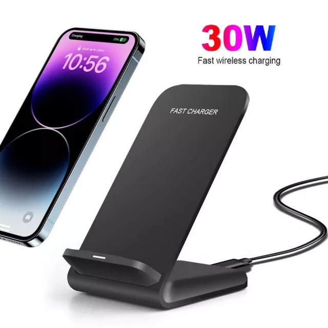 30W Wireless Fast Charger Dock Stand For Apple iPhone Samsung Android Cell Phone