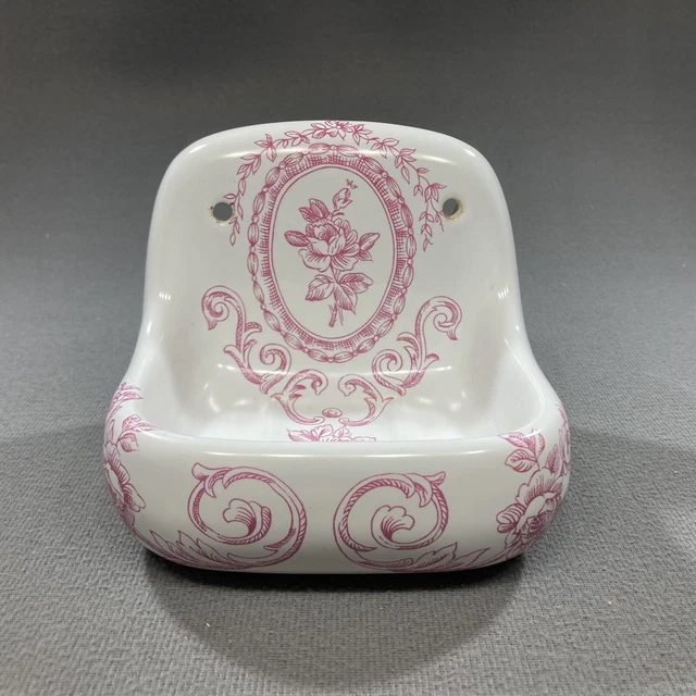 Vintage Porcelaine De Paris France Wall Mount Ceramic Soap Dish Pink Rose