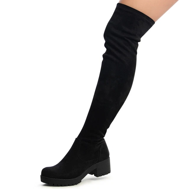 Chaussures Femme Cuissardes Plateforme Velours Stretch Bottes Longue Hampe