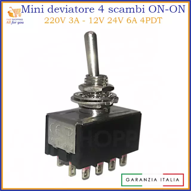 Interruttore mini deviatore a levetta leva x 4 poli vie 2 posizioni 12V 24V 220V