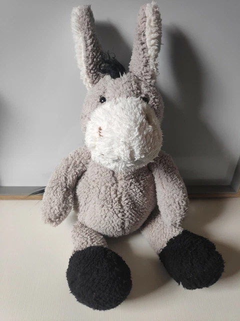 Peluche doudou grand Âne bouclettes gris blanc noir marque inconnue