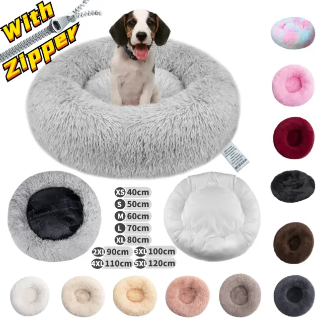 Pet Dog Cat Calming Bed with Removable Cover & Zipper Washable Fluffy Donut Beds