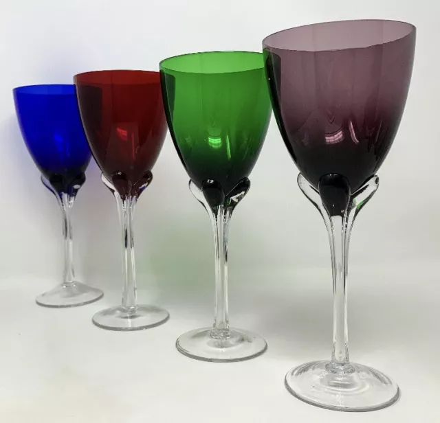 Murano Glass Goblets Hand Blown Crystal Blue Green Red Purple Stemware Wine 9.75