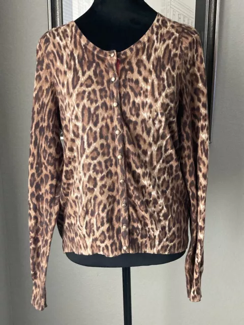 Lucky Brand Womens Cardigan Animal Leopard Print Long Sleeve Sweater Cotton M