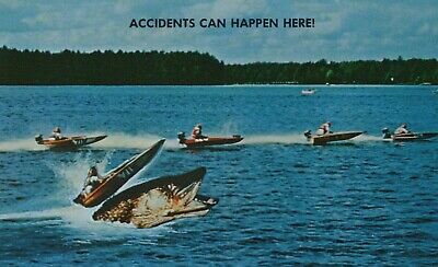 Accidents Can Happen Here! Boating Bass Eau Claire WI Vintage Chrome Post Card