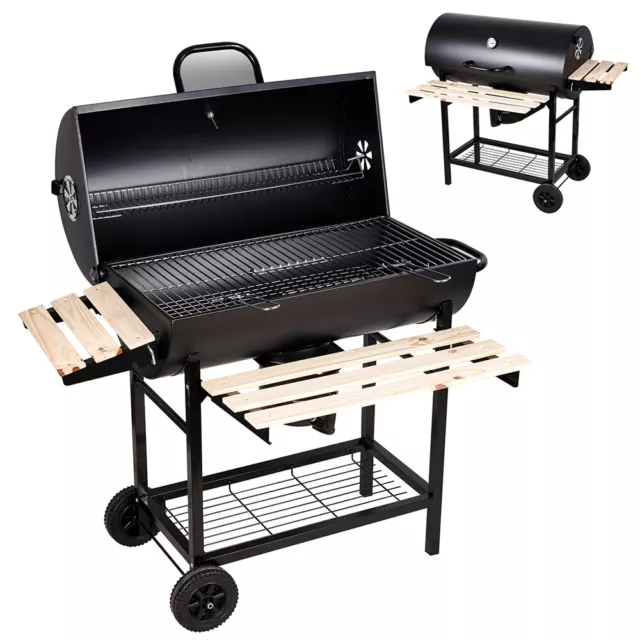 Grillwagen Holzkohlegrill Mit Deckel Temperaturanzeige Holz-Ablagen Gartengrill