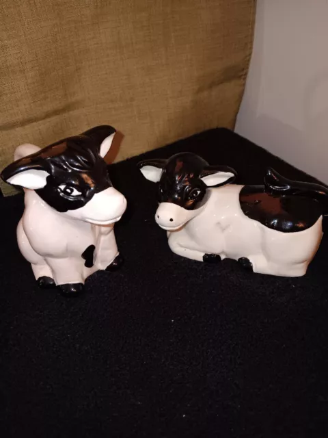 Porcelain Black/White Cow Creamer And Sugar Set