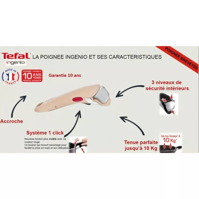 Poignée Amovible Téfal Ingénio Removable Handle/ Manche Poêles Casserole/ Beige 3