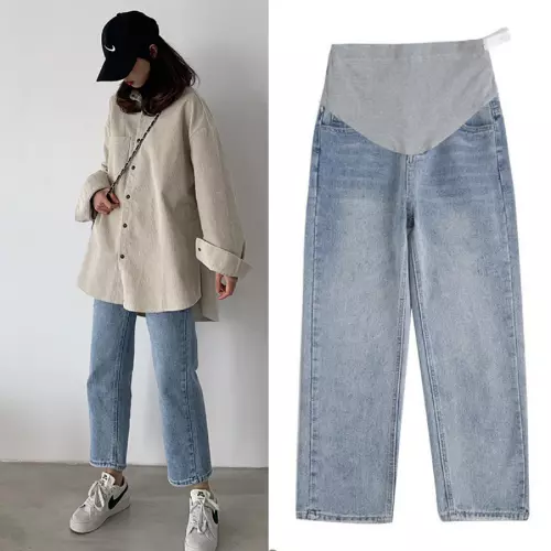 Wide Leg Loose Straight Denim Maternity Jeans Belly Pants Pregnant Trousers