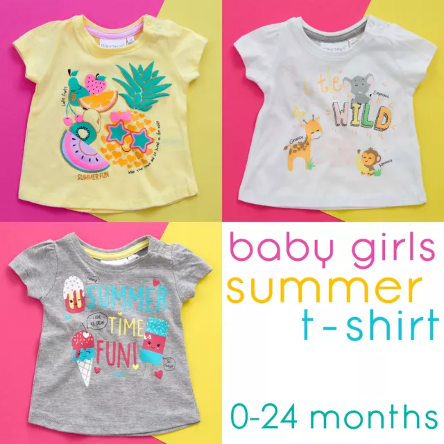 Baby Girls Cotton T-shirt Summer Top Popper Fastening UK 0 3 6 9 12 18 24 Months