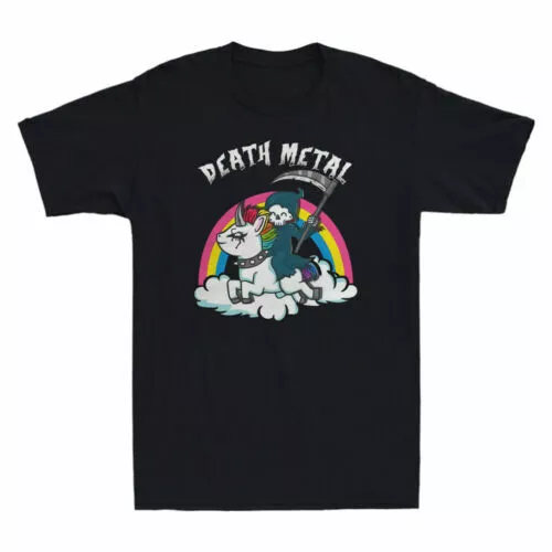 Unicorn Death Metal Shirt Rainbow Hilarious Cute Heavy Music Funny Men's T-shirt