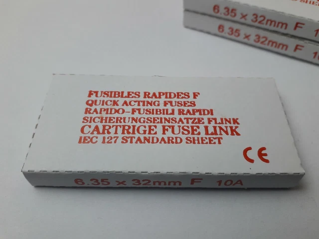 Fusible en verre rapide 6.35x32mm 250V.10A (1boite de 10).CE.RAPIDE F.