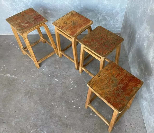 Set of 4 Old Sturdy Wooden Waxed Chairs - Dining / Office Chair / Desk Chair 2